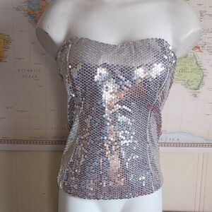 Love Culture Silver Sequined Ruched Top